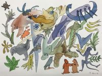 35 - Tiere-Menschen-Pflanzen - 1993 - 25 x 34 - Tusche und Aquarell auf Papier - Signiert